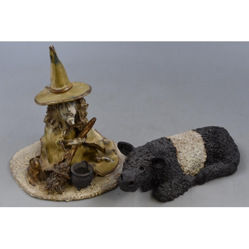 226 - Pair of Studio Art Pottery Spaghetti Statues to include a Witch and a Cow