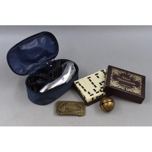 485 - Mixed Selection including Victoria 23 Horse Harness Bell, Dice Dominoes, Greenall Whitley Dominoes, ... 