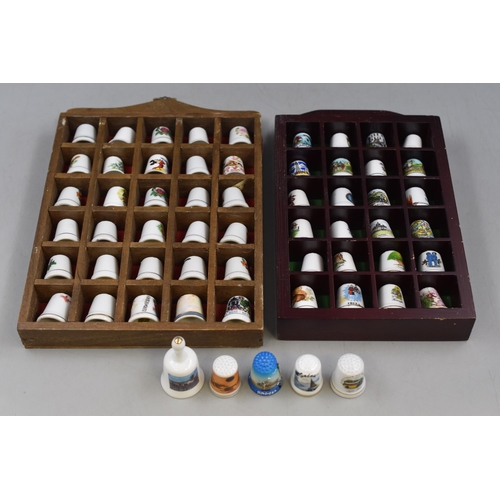 513 - Collection of Ceramic Collectors Sewing Thimbles in Two Display Units