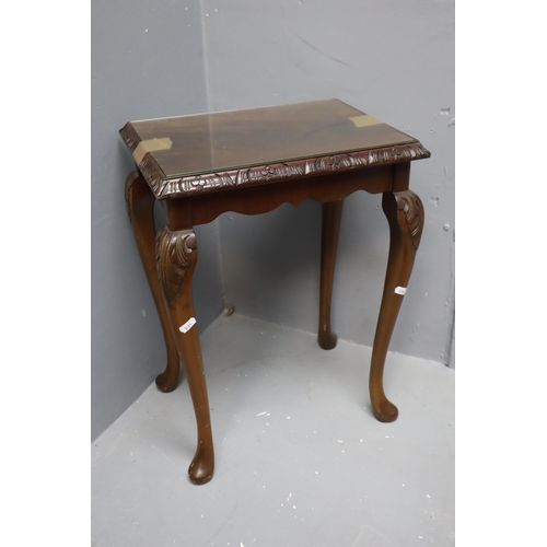 514 - Mahogany Side Table with Cabriolet Legs and Glass Top (20