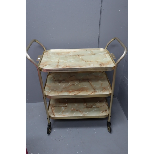 516 - Vintage 3 Tier Drinks Trolley with Marble Coloured Shelves