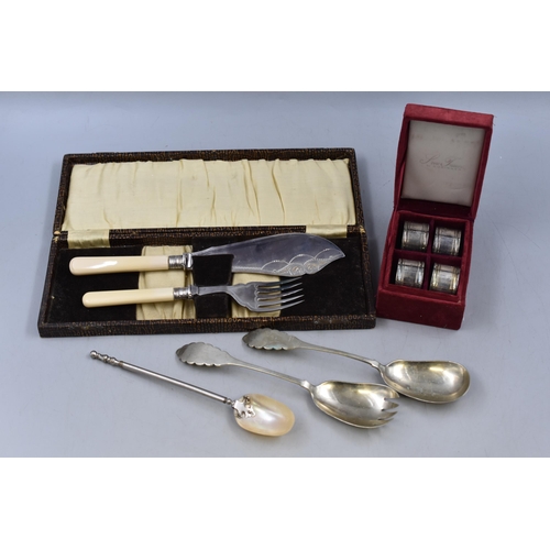 531 - Mixed Lot of Silver Plated Cutlery to include Boxed Serving Knife & Fork, Napkin Rings in Presen... 