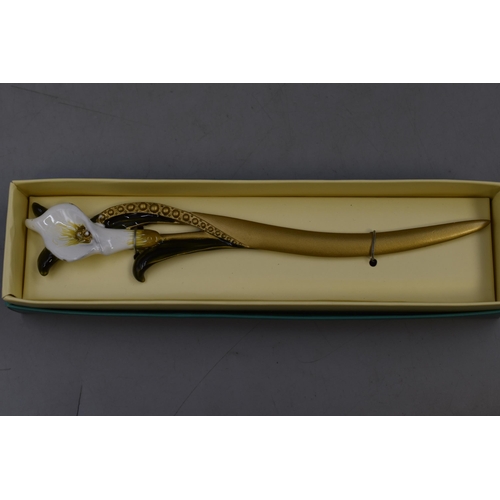 285 - Art Nouveau Style Ceramic Lily Letter Opener in Original Box