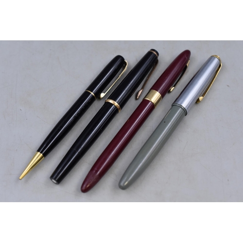 286 - Four Vintage Pens to include Montblanc 14ct Gold Nib Fountain Pen, Waterman's Propelling Pencil, She... 