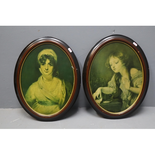 560 - Two Framed Oval Prints Depicting Victorian Ladies approx 18.5