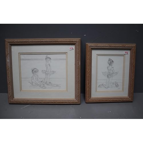 561 - Two Vintage Framed and Glazed Signed Steve O'Connell Ballerena Pencil Prints, Largest 16