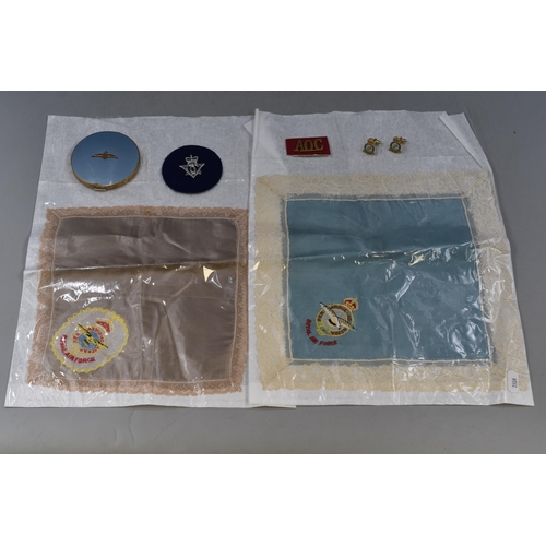 300 - Two Royal Airforce Silk Handkerchiefs, Compact (Cracked Glass), and Cufflinks and Air Operations Cen... 