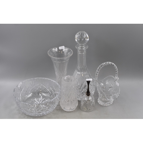 310 - Selection of Crystal Cut Glassware to include Decanter, Fruit Bowl, 3 Vases and a Bell