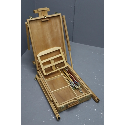 827 - Large Folding Artists Easel with Paint Brushes and a Table top Easel.