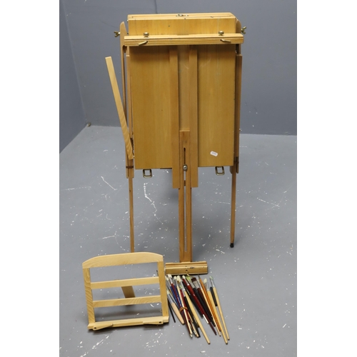 827 - Large Folding Artists Easel with Paint Brushes and a Table top Easel.