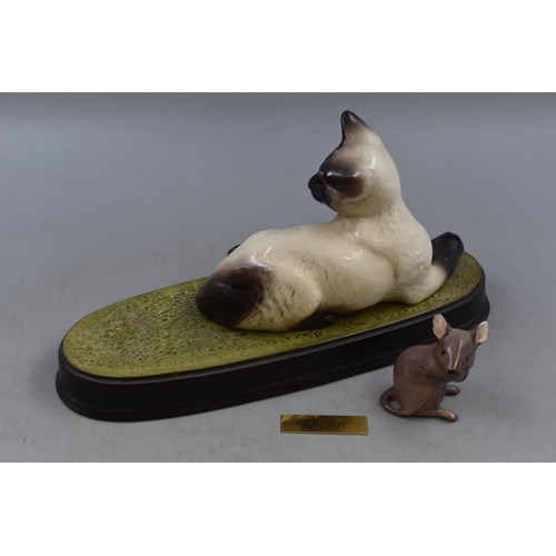 325 - Beswick Siamese Cat Figure with Mouse on Plinth entitled Watch IT (11