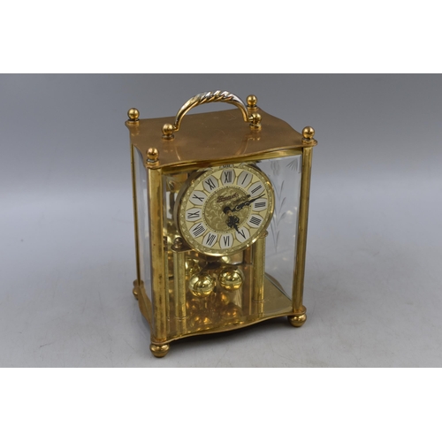 331 - An Etched Glass Panelled Brass Carriage Clock, With Key. Approx 7.5