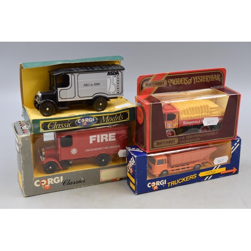 609 - Collection of Four Die-Cast Model Trucks, Three Corgi and One Matchbox, Depicting ' Lincolnshire Fir... 