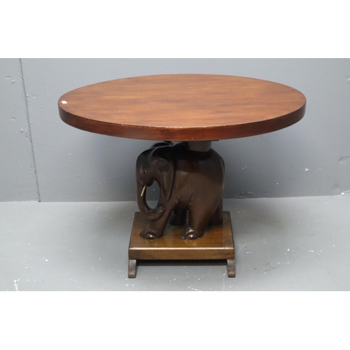 625 - Vintage Hand Carved Nigerian Mahogany Elephant Side Table, Table Top has been replaced at some point... 