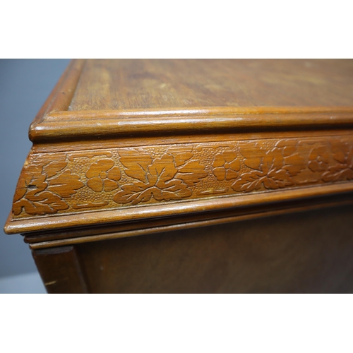 632 - Vintage Lidded Deep Bedding Box in Real Nice Condition on Castors Decorated with hand carved Flower ... 