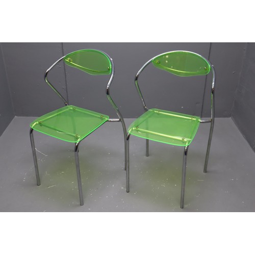 636 - Pair of 1980's Plexiglas and Chrome Framed Staking Chairs