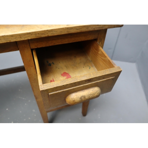 641 - Mid Century Oak Extending Desk with 3 Drawers (46” Extended x H28” x W18.5”)