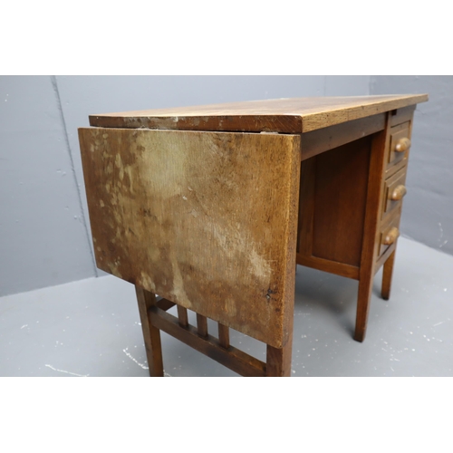 641 - Mid Century Oak Extending Desk with 3 Drawers (46” Extended x H28” x W18.5”)