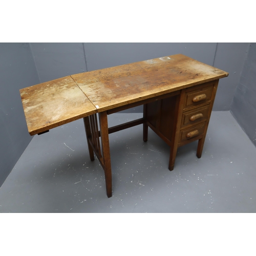 641 - Mid Century Oak Extending Desk with 3 Drawers (46” Extended x H28” x W18.5”)