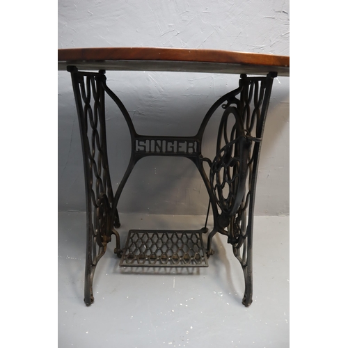 645 - Vintage Wrought Iron Singer Sewing Machine Stand with Solid Mahogany Table Top (Table Top 48” ... 