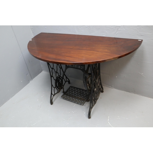 645 - Vintage Wrought Iron Singer Sewing Machine Stand with Solid Mahogany Table Top (Table Top 48” ... 