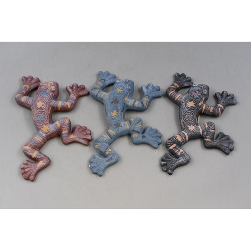 384 - Three Decorative Terracotta Gecko Plaques approx 9