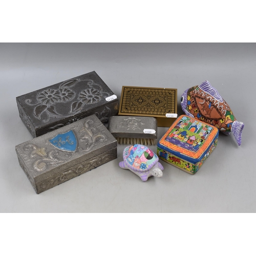 670 - Mixed Selection of Jewellery Boxes & Ornaments to include Handpainted Stone Turtle and Fish, Mus... 