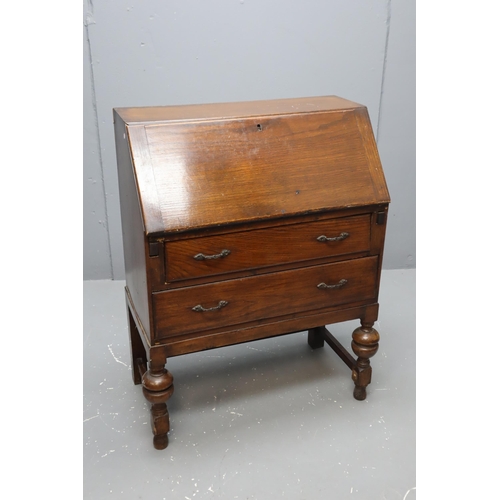 671 - Mid Century Two Drawer Writing Bureau in need of attention approx 37