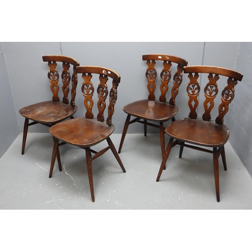 674 - A Set of Four Ercol Wheel Backed Wooden Dining Chairs, Approx 31.5