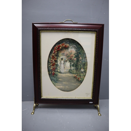 683 - Pictorial Fire Screen Standing on Brass Legs (25