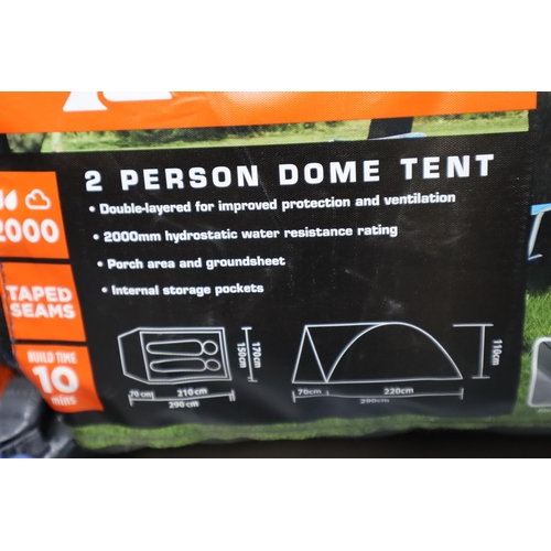 733 - Camping Mixed Lot to include Two Complete Tents (used once) and a Sleeping Bag