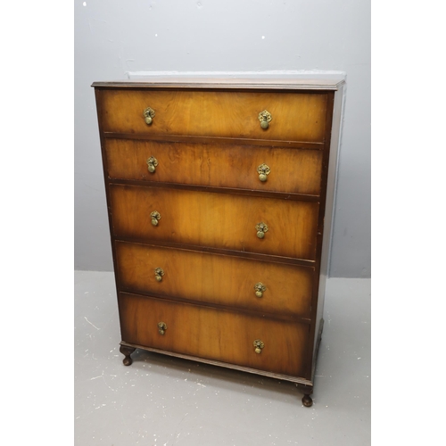 686 - Antique Flame Mahogany Five Drawer Chest Unit Dressed with Art Deco Style Drop Down Metal Handles si... 