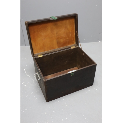 734 - Vintage Wooden Box with Brass Inlay, with Lock and Key (21” x 14” x 14”)