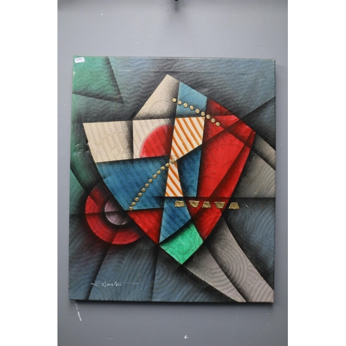 879 - Four Pictures to include 2 Abstract Art Canvas and 2 Boxed Parisian Prints (largest 24” x 20&r... 