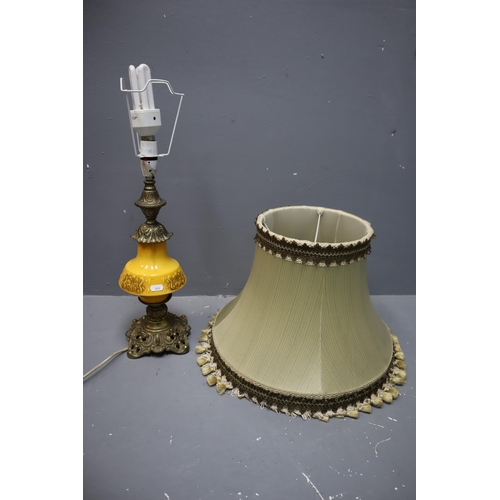 687 - Two Table Lamps with Shades, includes Vintage Art Nouveau Lamp with yellow Ceramic Design and a Bras... 