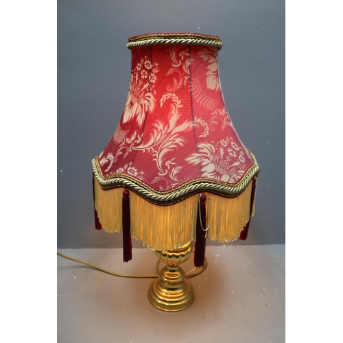 687 - Two Table Lamps with Shades, includes Vintage Art Nouveau Lamp with yellow Ceramic Design and a Bras... 