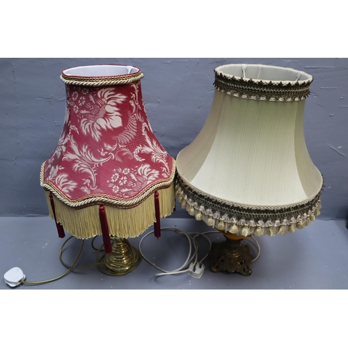 687 - Two Table Lamps with Shades, includes Vintage Art Nouveau Lamp with yellow Ceramic Design and a Bras... 