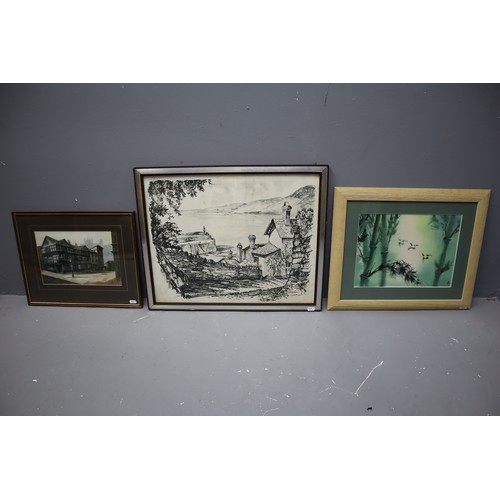 880 - HM Whatley Coastal Scene, Oriental Bamboo and Bird Scene and a Kevin Platt Print all in Framed and G... 