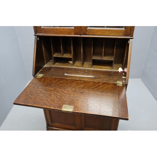 693 - An Antique Mahogany Bookcase Bureau With Key, Approx 72.5