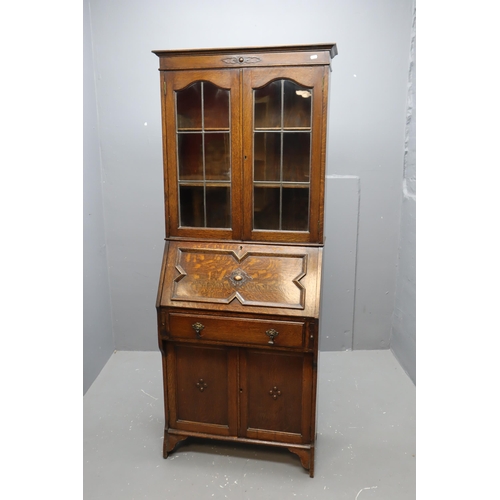 693 - An Antique Mahogany Bookcase Bureau With Key, Approx 72.5