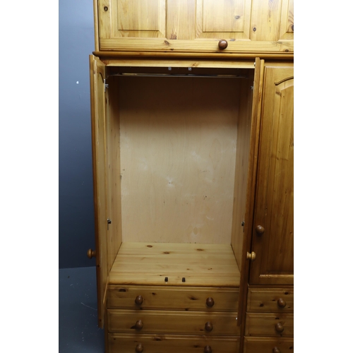 694 - Tall Solid Pine Three Door, Six Drawer Wardrobe with Above Storage (H88.5 x W47