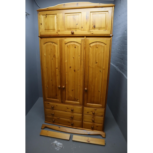 694 - Tall Solid Pine Three Door, Six Drawer Wardrobe with Above Storage (H88.5 x W47