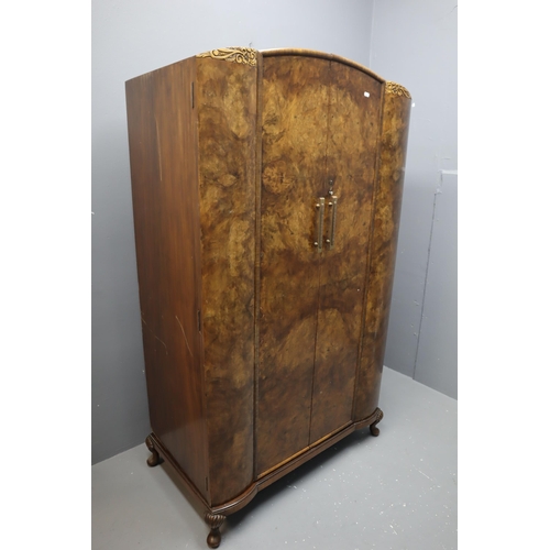 695 - An Art Deco Walnut Two Door Midi Wardrobe, With Removable Base. Floral Accents To The Face, Art Deco... 