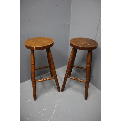 707 - Two Vintage Wooden Bar Stools 70cm High