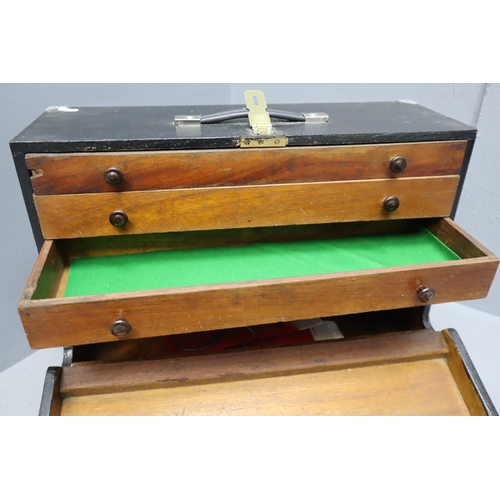 713 - Vintage Wooden Tool Makers Cabinet with 3 Felt Lined Drawers, includes Two Outside Calipers. (20&rdq... 