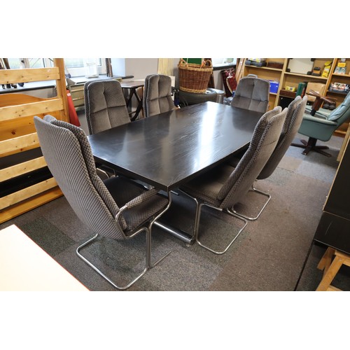 719 - Pieff Mid Century TT Chrome and Ebonised Ash Table with Six Pieff Chairs (includes two Carver)