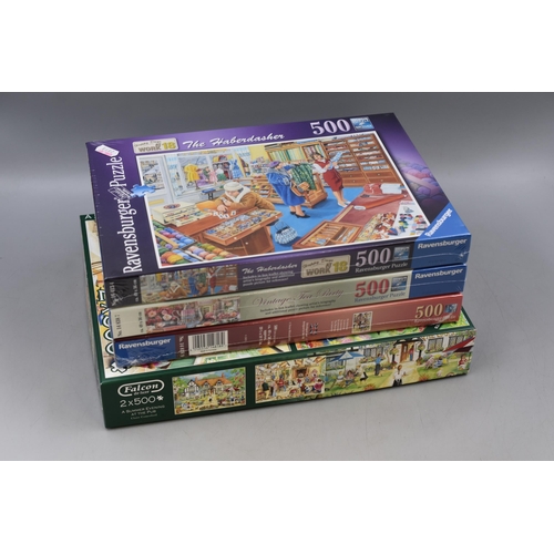 889 - Four Jigsaw Puzzles to include Three Sealed Ravensburger and one open Falcon De Luxe