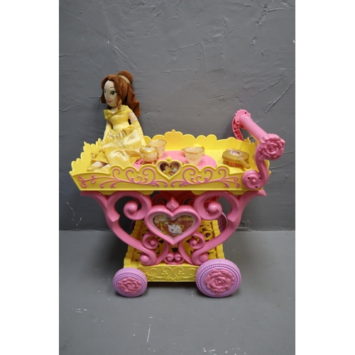 891 - Disney Beauty and The Beast Musical Tea Trolley with Tea Cups, Belle Brush and a Belle Plush Toy (20... 