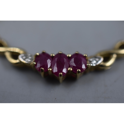 6 - Hallmarked 375 (9ct) Gold Clear and Ruby Stoned Necklace Complete with Presentation Box