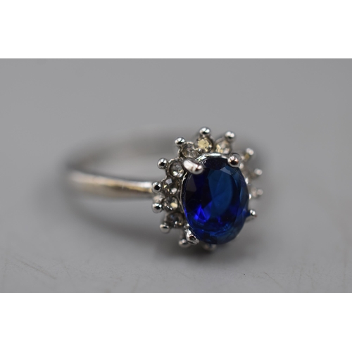11 - Silver 925 Blue Stoned Ring in Presentation Box (Size T)